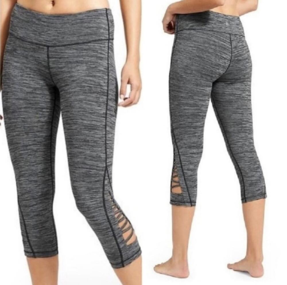 Athleta Leggings Womens XS Gray Space Dye Criss Cross Cropped Capri Athletic Gym